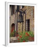 Bronze Bell, Geraniums and Farmhouse, Tuscany, Italy-Merrill Images-Framed Premium Photographic Print