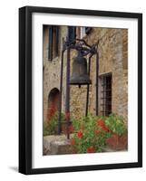 Bronze Bell, Geraniums and Farmhouse, Tuscany, Italy-Merrill Images-Framed Photographic Print