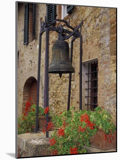 Bronze Bell, Geraniums and Farmhouse, Tuscany, Italy-Merrill Images-Mounted Photographic Print