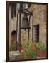 Bronze Bell, Geraniums and Farmhouse, Tuscany, Italy-Merrill Images-Framed Photographic Print