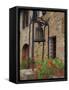 Bronze Bell, Geraniums and Farmhouse, Tuscany, Italy-Merrill Images-Framed Stretched Canvas