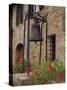 Bronze Bell, Geraniums and Farmhouse, Tuscany, Italy-Merrill Images-Stretched Canvas