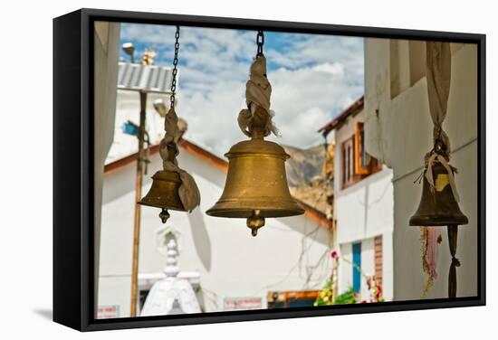 Bronze Bells in Front of Buddhist Temple. India-Perfect Lazybones-Framed Stretched Canvas