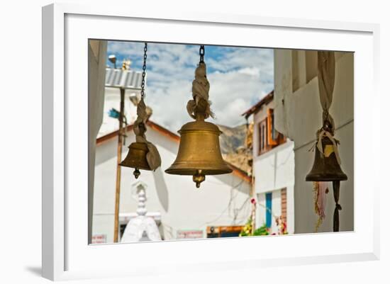 Bronze Bells in Front of Buddhist Temple. India-Perfect Lazybones-Framed Photographic Print