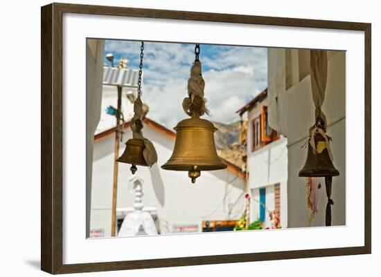 Bronze Bells in Front of Buddhist Temple. India-Perfect Lazybones-Framed Photographic Print