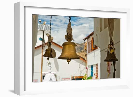Bronze Bells in Front of Buddhist Temple. India-Perfect Lazybones-Framed Photographic Print