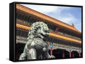 Bronze Chinese Lion (Female) Guards the Entry to the Palace Buildings-Gavin Hellier-Framed Stretched Canvas