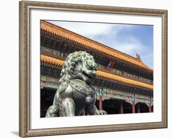 Bronze Chinese Lion (Female) Guards the Entry to the Palace Buildings-Gavin Hellier-Framed Photographic Print