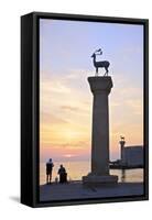 Bronze Doe and Stag Statues at the Entrance of Mandraki Harbour, Rhodes, Dodecanese-Neil Farrin-Framed Stretched Canvas