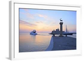 Bronze Doe and Stag Statues at the Entrance of Mandraki Harbour, Rhodes, Dodecanese-Neil Farrin-Framed Photographic Print