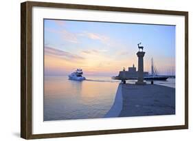 Bronze Doe and Stag Statues at the Entrance of Mandraki Harbour, Rhodes, Dodecanese-Neil Farrin-Framed Photographic Print