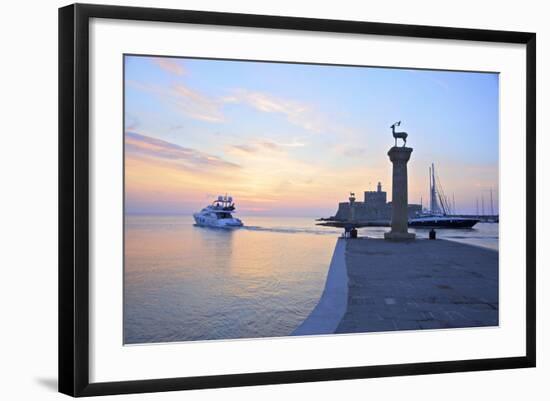 Bronze Doe and Stag Statues at the Entrance of Mandraki Harbour, Rhodes, Dodecanese-Neil Farrin-Framed Photographic Print