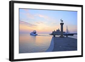 Bronze Doe and Stag Statues at the Entrance of Mandraki Harbour, Rhodes, Dodecanese-Neil Farrin-Framed Photographic Print