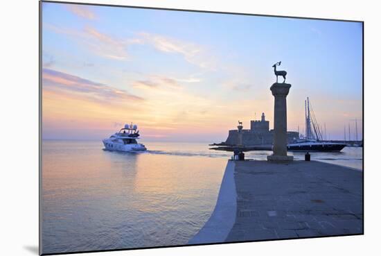 Bronze Doe and Stag Statues at the Entrance of Mandraki Harbour, Rhodes, Dodecanese-Neil Farrin-Mounted Photographic Print