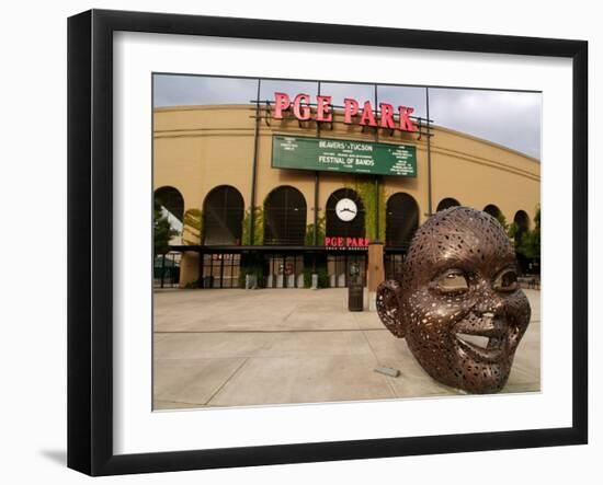 Bronze Face at PGE Park, Home of the Portland Beavers and Portland Timbers, Portland, Oregon, USA-Janis Miglavs-Framed Premium Photographic Print