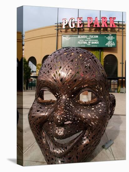 Bronze Face at PGE Park, Home of the Portland Beavers and Portland Timbers, Portland, Oregon, USA-Janis Miglavs-Stretched Canvas