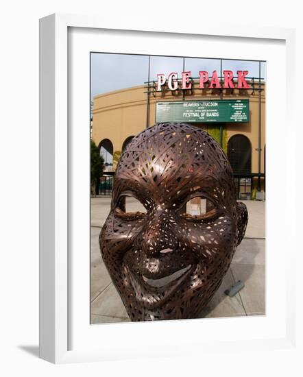 Bronze Face at PGE Park, Home of the Portland Beavers and Portland Timbers, Portland, Oregon, USA-Janis Miglavs-Framed Photographic Print