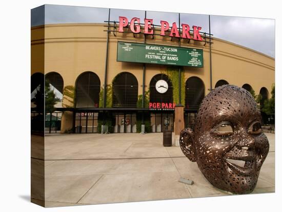 Bronze Face at PGE Park, Home of the Portland Beavers and Portland Timbers, Portland, Oregon, USA-Janis Miglavs-Stretched Canvas