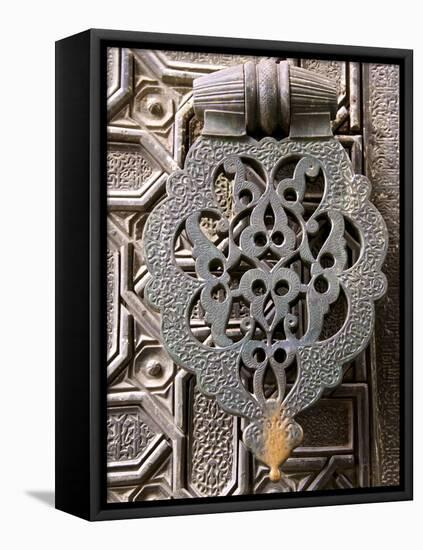 Bronze Knocker on Wooden Engraved Doors, Reales Alcazares, Seville, Andalucia, Spain, Europe-Guy Thouvenin-Framed Stretched Canvas