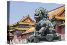 Bronze Lion Guarding the Entrance to the Gate of Supreme Harmony, Forbidden City, Beijing China-Michael DeFreitas-Stretched Canvas