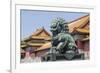 Bronze Lion Guarding the Entrance to the Gate of Supreme Harmony, Forbidden City, Beijing China-Michael DeFreitas-Framed Photographic Print