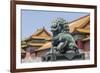 Bronze Lion Guarding the Entrance to the Gate of Supreme Harmony, Forbidden City, Beijing China-Michael DeFreitas-Framed Photographic Print