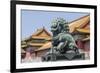 Bronze Lion Guarding the Entrance to the Gate of Supreme Harmony, Forbidden City, Beijing China-Michael DeFreitas-Framed Photographic Print