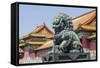 Bronze Lion Guarding the Entrance to the Gate of Supreme Harmony, Forbidden City, Beijing China-Michael DeFreitas-Framed Stretched Canvas