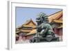 Bronze Lion Guarding the Entrance to the Gate of Supreme Harmony, Forbidden City, Beijing China-Michael DeFreitas-Framed Photographic Print
