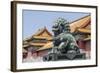 Bronze Lion Guarding the Entrance to the Gate of Supreme Harmony, Forbidden City, Beijing China-Michael DeFreitas-Framed Photographic Print