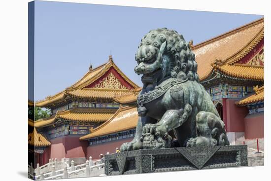 Bronze Lion Guarding the Entrance to the Gate of Supreme Harmony, Forbidden City, Beijing China-Michael DeFreitas-Stretched Canvas