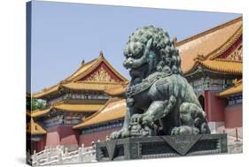 Bronze Lion Guarding the Entrance to the Gate of Supreme Harmony, Forbidden City, Beijing China-Michael DeFreitas-Stretched Canvas