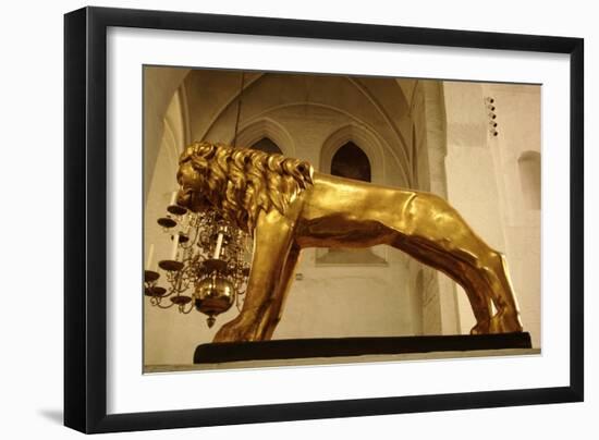 Bronze Sculpture Depicting Lion-null-Framed Photographic Print