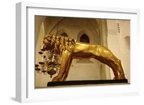 Bronze Sculpture Depicting Lion-null-Framed Photographic Print