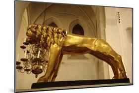 Bronze Sculpture Depicting Lion-null-Mounted Photographic Print