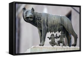 Bronze Sculpture of the She-Wolf with Romulus and Remus, Rome, Lazio, Italy-Stuart Black-Framed Stretched Canvas