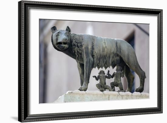 Bronze Sculpture of the She-Wolf with Romulus and Remus, Rome, Lazio, Italy-Stuart Black-Framed Photographic Print