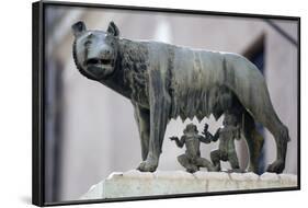 Bronze Sculpture of the She-Wolf with Romulus and Remus, Rome, Lazio, Italy-Stuart Black-Framed Photographic Print