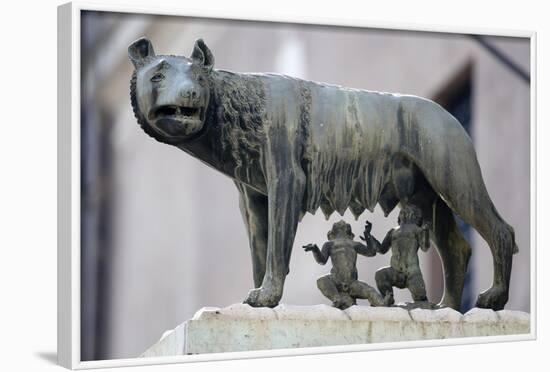 Bronze Sculpture of the She-Wolf with Romulus and Remus, Rome, Lazio, Italy-Stuart Black-Framed Photographic Print