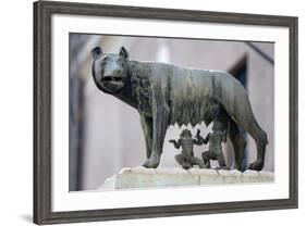 Bronze Sculpture of the She-Wolf with Romulus and Remus, Rome, Lazio, Italy-Stuart Black-Framed Photographic Print