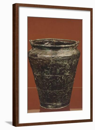 Bronze Situla with Structured Decoration on Three Panels, Showing Procession of Horses and Riders-null-Framed Giclee Print