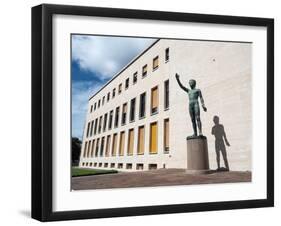 Bronze statue Genio dello Sport outside the Palazzo degli Uffici, Faschist architecture-Jean Brooks-Framed Photographic Print