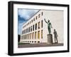 Bronze statue Genio dello Sport outside the Palazzo degli Uffici, Faschist architecture-Jean Brooks-Framed Photographic Print