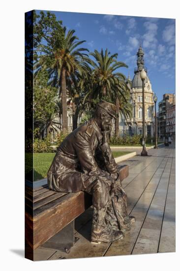 Bronze Statue of a Sailor on a Wooden Bench with Palm Trees-Eleanor Scriven-Stretched Canvas