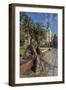 Bronze Statue of a Sailor on a Wooden Bench with Palm Trees-Eleanor Scriven-Framed Photographic Print