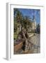 Bronze Statue of a Sailor on a Wooden Bench with Palm Trees-Eleanor Scriven-Framed Photographic Print