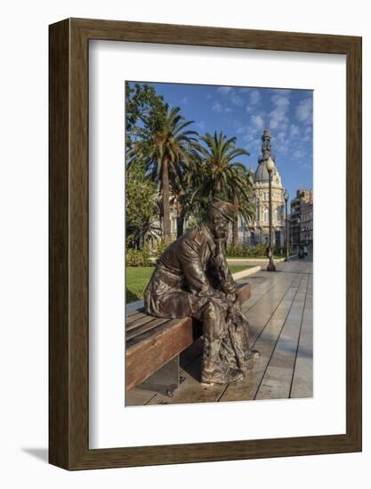 Bronze Statue of a Sailor on a Wooden Bench with Palm Trees-Eleanor Scriven-Framed Photographic Print