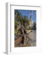 Bronze Statue of a Sailor on a Wooden Bench with Palm Trees-Eleanor Scriven-Framed Photographic Print