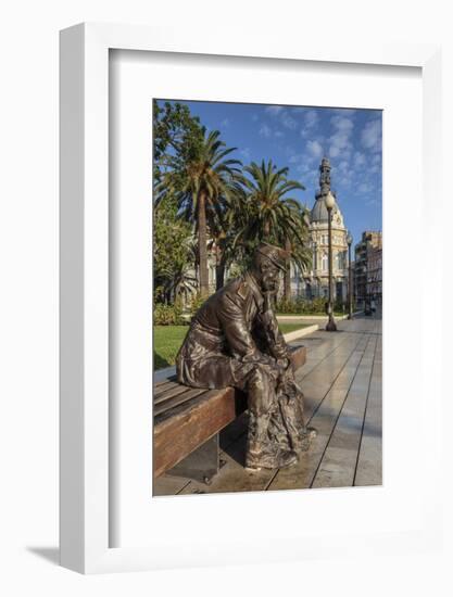 Bronze Statue of a Sailor on a Wooden Bench with Palm Trees-Eleanor Scriven-Framed Photographic Print
