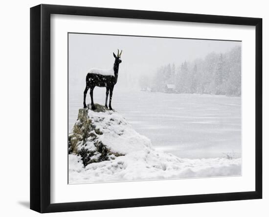 Bronze Statue of Slovenian Antelope in the Snow, Slovenia-Christian Kober-Framed Photographic Print